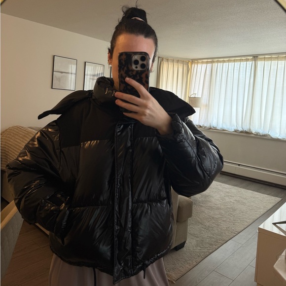 Zara Jackets & Blazers - Women's Black shiny effect Puffer Jacket with drawstrings